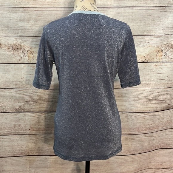 Le Comte Metallic Tee Shirt Top NWT Blue Size 36 Small Short Sleeve - Picture 5 of 12